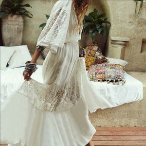 White Bohemian Crochet Maxi Dress